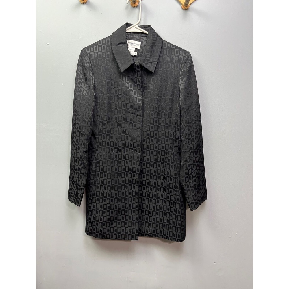 Newport News Jacket Womens 8 Black Easy Style 02380 Geometric Jacquard‎ Blazer